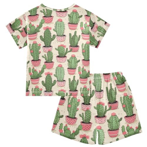 ALAZA Cute Cactus Dots Pajama Set Short Sleeve Sleepwear Soft Lounge Nightwear2