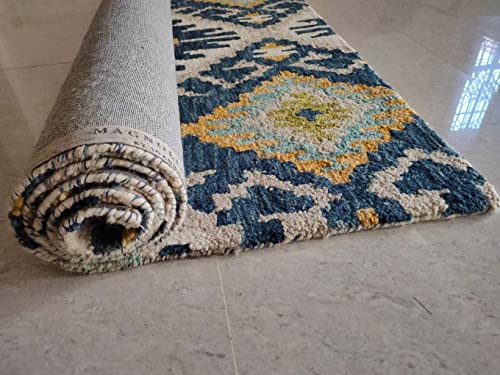 Image of Export Quality Handtufted Woolen Carpet for Living Room Bedroom & Hall - Color - Ivory /Multi - Size - 7 x 10 Feet