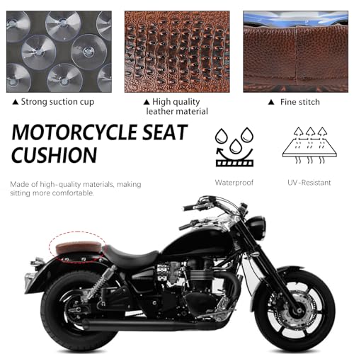 Image of DREAMIZER Motorcycle Rectangular Pillion Passenger Pad Seat Universal Crocodile Style Brown Solo Seat Leather Pillon 8 Cushion Compatible with Harley Cruiser Chopper Custom