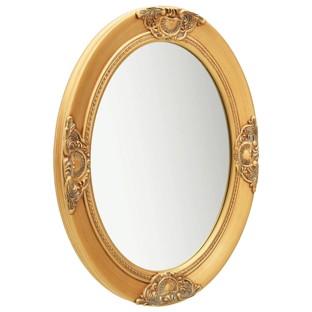 KGHFDVB Antique Look Wall Mirror with Ornate Baroque Frame, Bevelled Edge Design, Sturdy Wooden Construction, 50x60 cm Gold, Ready to Hang with Back Hooks