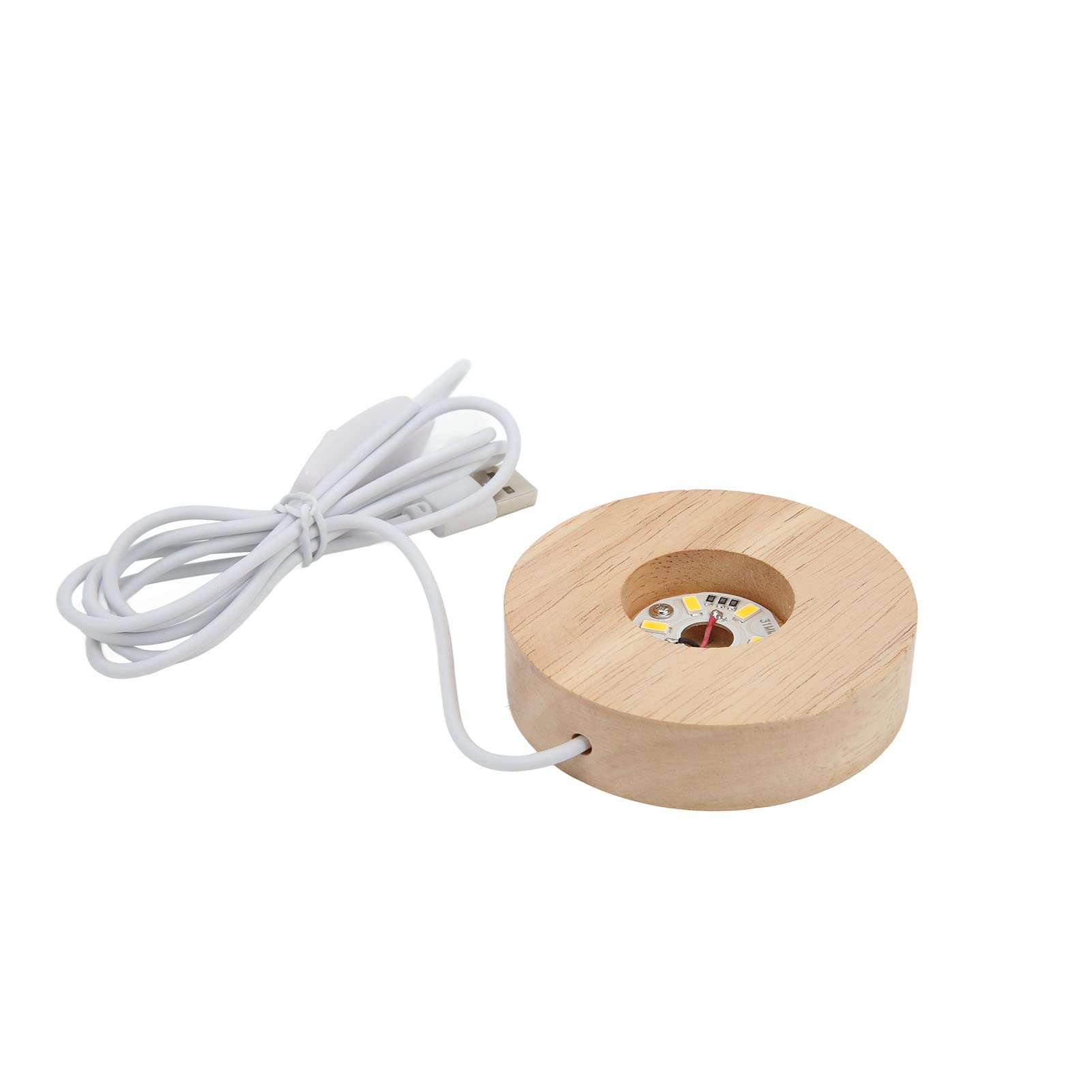 Hapivida LED Light Base USB Interface Oak Wood Material Round Decorative Display Lamp for decoration, acrylic, 3D statues and other items (Oak solid wood)