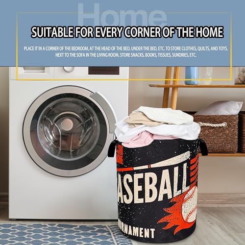 Image of Baseball Sports Laundry Basket Foldable Waterproof Hamper 18.9 x 16.5 Inch | Oxford Cloth With Reinforced Handles Lining Design Large-Capacity Storage For Bathrooms /Laundry Rooms / Living Rooms /Bedrooms