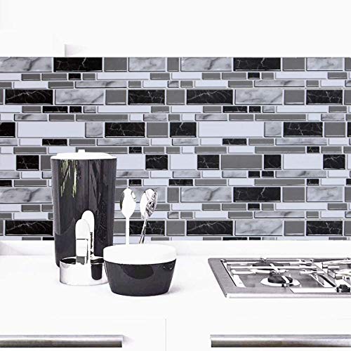 Black and White Peel and Stick Wallpaper for Kitchen,11.8inch x 393.7inch Kitchen Wallpaper Bathroom Self Adhesive Wall Paper Waterproof Countertop Removable Wallpaper Backsplash Vinyl Film Decoration