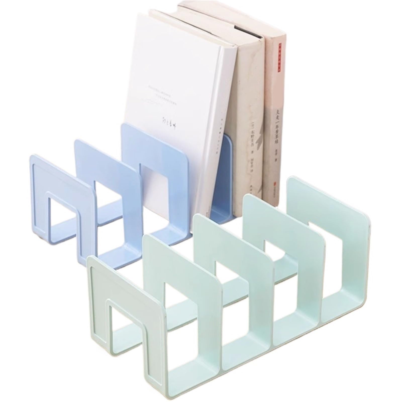 Bookends 4 Grid Bookends Stand Bookshelf Desktop Decor Storage Rack Bookend Book Holder Stationery Office File Organizer(Green)