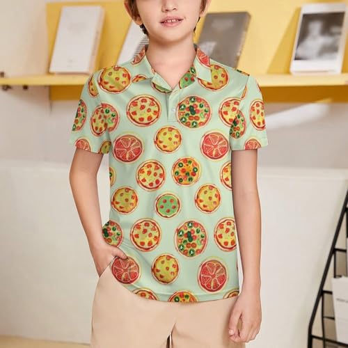 Boys' Classic Polo Shirts Short Sleeve Moisture-Wicking Golf & Tennis Shirts for Youth Teens Colorful Pizza2