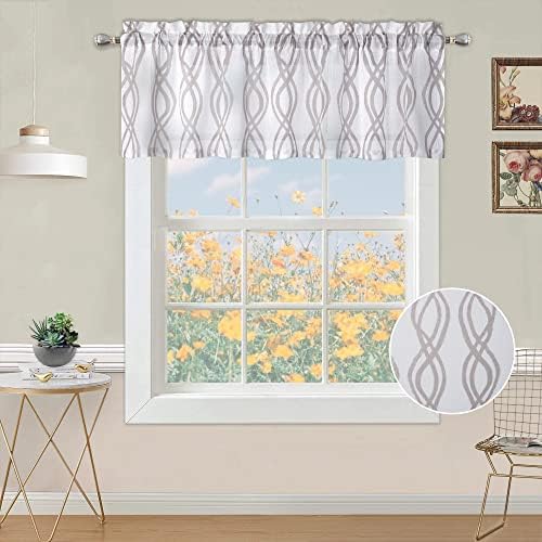 FairOnly Valances for Windows Short Kitchen Curtain Valances Small Cafe Curtain Geometric Printed Window Treatment Sets Tier Curtain Valance for Bathroom, 52" W x 15" L