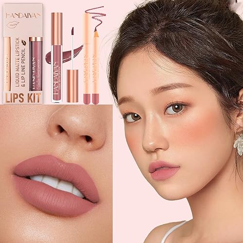 Nude Lip Liner and Lipstick Set, Lip Gloss Matte Long Lasting Pink Non-Sticky Waterproof Lip Stain Pencil Makeup - Image 6