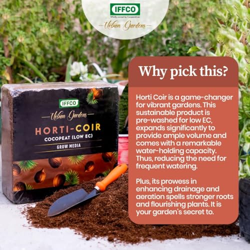 Image of IFFCO Urban Gardens - Cocopeat 2kg Expand Upto 75 litres - Low EC Cocopeat Block for Plants & Home Garden - Export Quality Natural Coconut Coir Fibre with Neutral pH.