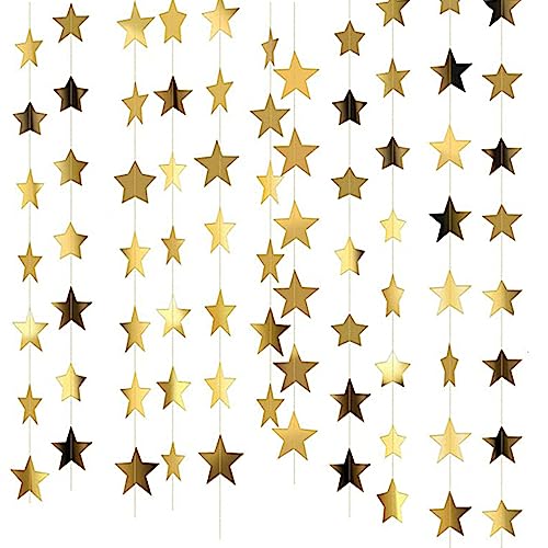 52 Feet Reflective Star Paper Garland Sparkling Star Bunting Banner Hanging Decoration Twinkle Little Stars Party Garlands Glitter Stars Garland Streamer Kit For Birthday Wedding Banner Backdrop Gold