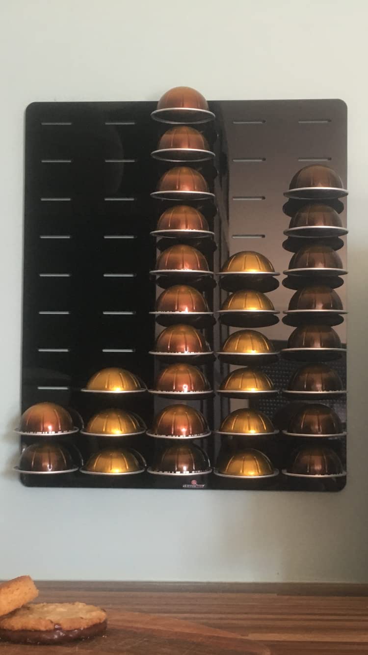 Design unique sur le marché, distributeur pour 50 capsules, compatible avec les capsules Nespresso VERTUO (Original) (Noir)