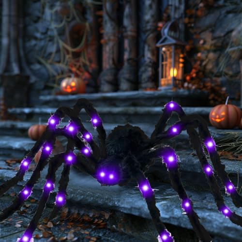 Image of 78 inch Jumbo Halloween Light up Spider Scary Giant Spider for Indoor Outdoor Halloween Spider Decorations Party Favor Yard Home House Decor Multicolor
