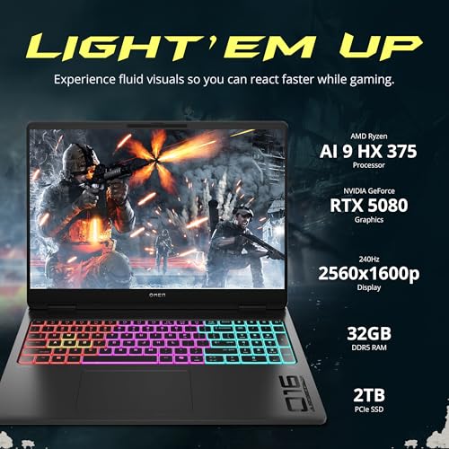 Image of HP Omen MAX 16 inch WQXGA Gaming Laptop, AMD Ryzen AI 9 HX 375, NVIDIA GeForce RTX 5080 16GB GDDR7, 32GB DDR5, 3TB Storage (2TB SSD+1TB Docking Station), RGB Backlit Keyboard, FHD IR Camera, Win 11, Black