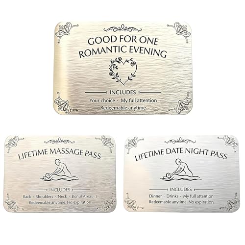 Genérico Tarjeta de Billetera con Pase Nocturno para Toda la Vida, Tarjetas románticas para pases nocturnos, Divertido cupón Admit One Love con Cita Nocturna y Masaje de por Vida (3PCS)