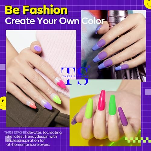 Image of THR3E STROKES Gel Nail Polish Set - 6 Colors Gel Polish Glitter Gel Polish Sparkle Nail Polish Gel Manicure DIY Salon Nail Art Gifts (RAVE NEON (RN5347), 7.5ML)