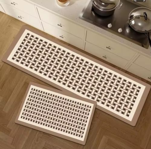 Image of HomeCloud Rubber Kitchen Mats for Floor Set of 2 Pcs | Non-Skid, Soft Absorbent Rugs for Kitchen, Laundry, and Hallway | 120x40cm, 40x60cm| 4mm Thickness(Interlock Beige)