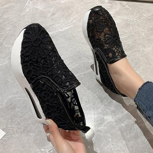 Wedge Tennis Shoes for Women,Bling Sneakers for Women,Floral Embroidery Breathable Sheer Mesh Sneakers 2025,Platform Fashion Dressy Walking Shoes4