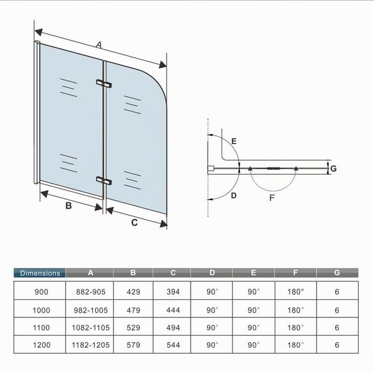 Pare-baignoire 90x140cm à 2 volets, écran de douche pivotant et pliant, paroi de baignoire en verre securit clair et anticalcaire