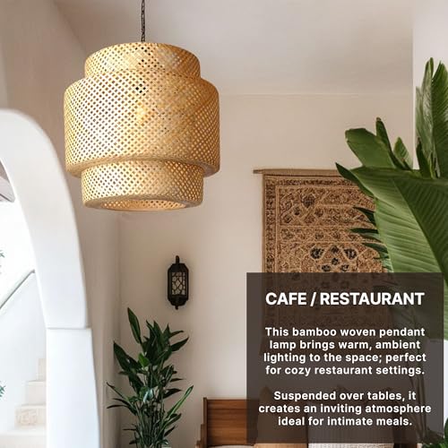 Image of Habere India-All the Cultures Fabricating India Bamboo Lampshade | Pendant Lamps | Boho Lamp Shade | Cane Lampshades | Rattan Lamp Shade | Wicker Lampshade (Diameter 40 CM, Height 37 CM)