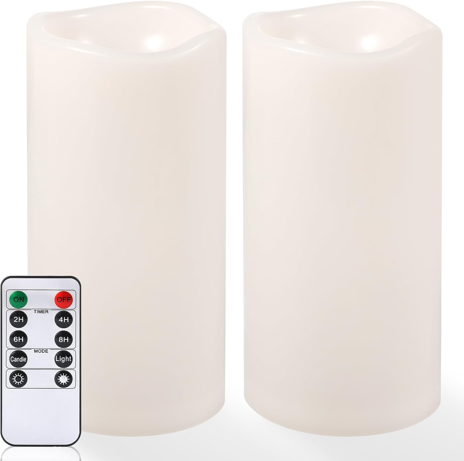 NURADA 8" x 4" Large Outdoor Flameless Candles - Waterproof LED Pillar Flickering Candle Battery Operated with Timer Remote Control for Patio Porch Lanterns Decor - Long Lasting Set of 2 Ivory White 4"x 8"