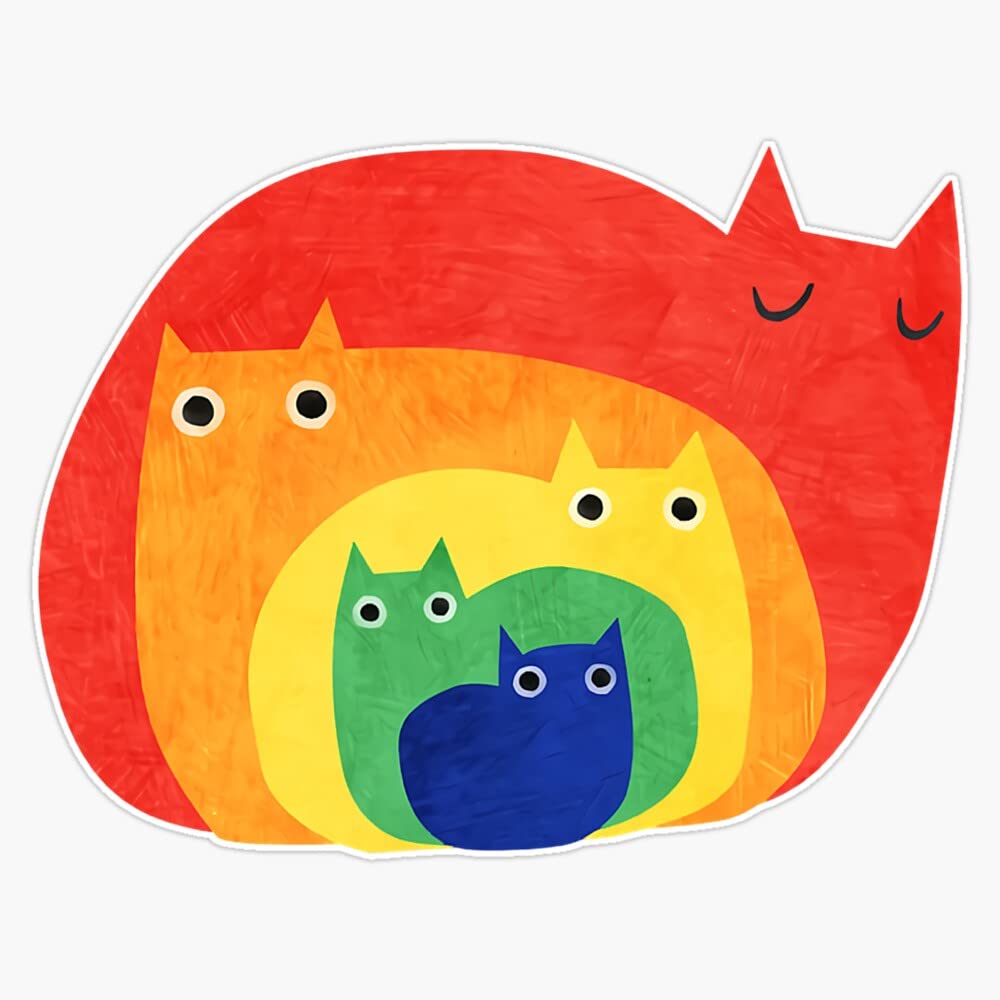 Gay Pride Cat LGBT Cats Pile Cute Anime Rainbow Bumper Sticker Vinyl Decal 5"