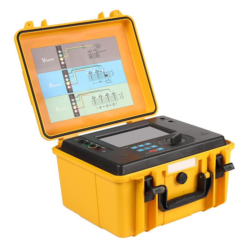 Earth Resistance Tester Soil Resistivity Tester with Ground Resistance 0.00Ω-30.00kΩ Soil Resistivity 0.00Ωm-9000kΩm Voltage Range 0-600V Data Storage 300 Groups Two Three Four Wire Measurement