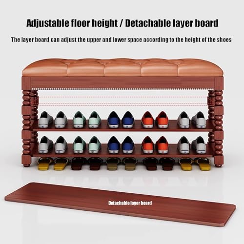 Banc de rangement à chaussures en bois 3 niveaux à forte capacité, étagère assise cuir PU - 7