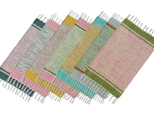 Image of MDZ Hand Woven Cotton Modern Assorted Border Rug | Size: 16 inchx24 inch Inch or 40x60 cm | Color: Assorted Multi | Machine Washable | Eco Friendly | Multi Uses (Combo of 7 Pcs.)