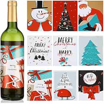 Zonon 54 Pieces Christmas Wine Bottle Label Stickers Christmas Party Wine Bottle Decorations Xmas Wine Bottle Cover Santa Snowmen Elk Labels Stickers ...