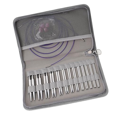 Juego de agujas de tejer circulares intercambiables 3mm-10mm redondas cortas con estuche