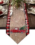 Z&L Home Linen Burlap Table Runner Dresser Scarves,Retro Red Truck and Christmas Tree Table Runners