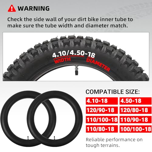 Image of AR-PRO (2-Pack) 4.10 /4.50-18 inch Heavy duty Dirt Bike Inner Tube with TR4 Straight Valve for 110 /100-18,110 /90-18,110 /80-18,120 /90-18,120 /80-18,100 /100-18 Motorycle Rear Tire