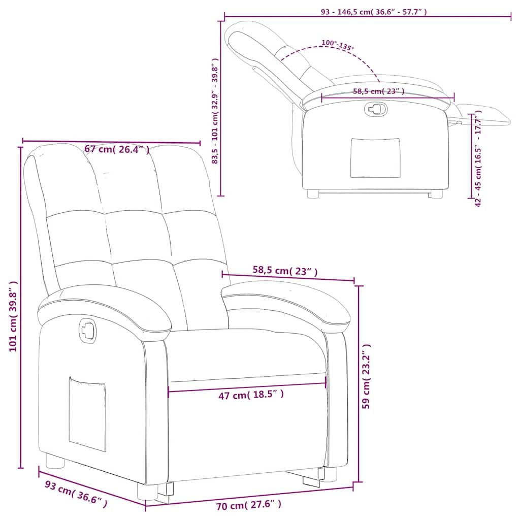 vidaXL Sillón Reclinable Elevable, Silla con Respaldo Reposabrazos, Sillón de Relax Descanso, Asiento Ajustable para Ancianos, Tela Marrón