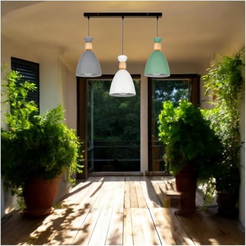 Image of Modern 3-Light Pendant Hanging Light for Ceiling, Aluminium Dome Hanging Lamp for Grey Green White, Linear Set