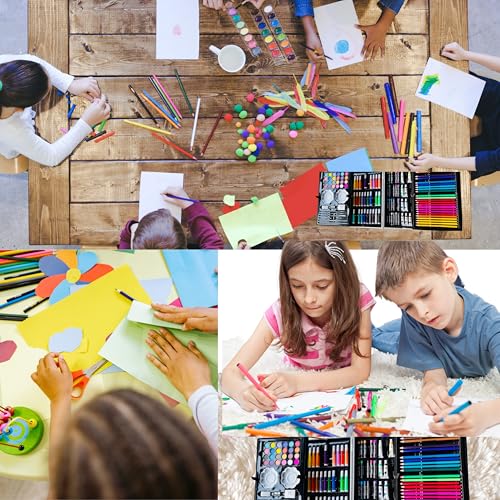 Image of Kitchen Bloom Color Kit Art Set for Kids, 145 Pieces Drawing Kit with Colour Pencils, Oil Pastels, Paint Brushes, Water Colours, Marker Pens, Color Set for Kids (Unicorn fairy tales(145 pcs))