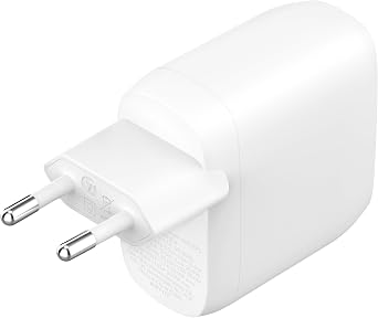 Belkin Boost Charge Çift USB-C Fişi, PPS'li, iPhone 16 ve Diğerleri, iPad, Samsung Galaxy, Google Pixel, MacBook için 60W Şarj Cihazı, USB-C'den Lightning Kablosu ve USB-C Uyumlu, Beyaz