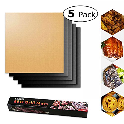 Caszel Copper Grill Mat Set of 5, Non Stick Outdoor Grill& Backing Covers,Safe