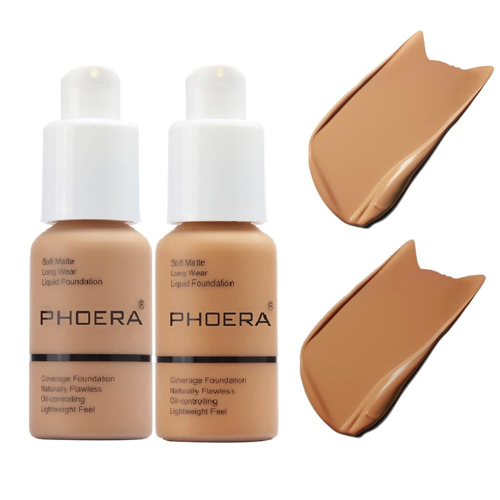 2 Pack Yaper Foundation 105# Sand and 106#Warm Sun,Soft Matte Oil Control Liquid Foundation.