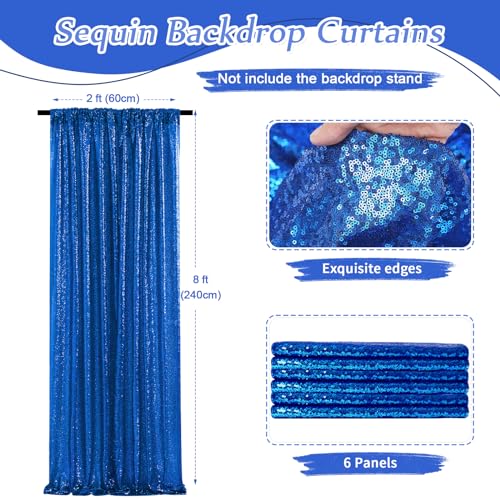 Image of Sequin Backdrop Navy 6 Pieces 2FTx8FT Shimmer Birthday Wedding Photograph Baby Shower Decoration Backdrop Fabric