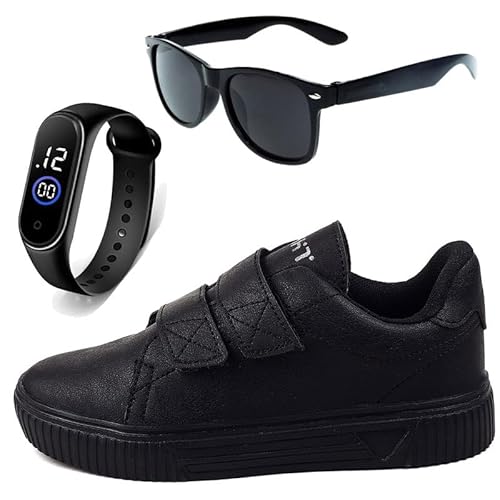Sapatenis Infantil Sapatilha Calce Facil Casual Social LIGHT + Oculos Relogio Cor:Preto;Tamanho:32