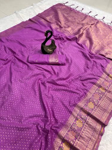 Image of Kanjivaram Silk Saree for Women - Handloom Floral Weaving, Contrast Border, Heavy Gold Zari Rich Pallu, Traditional Designer Wedding & Festive Saree with Blouse Piece