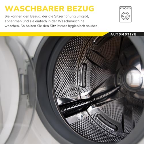 Dunlop Sitzerhöhung Auto Kinder Schwarz Kindersitzerhöhung ECE R129 - Ergonomischer Kindersitz Ab 3 Jahre - Kinderautositz Mit Waschbarem Bezug - Sitzkissen Auto Für Kinder 135-150 cm