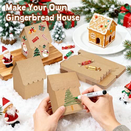 Image of Mulbozy 50 Pcs Paper Gingerbread House Kit with Scalloped Eaves DIY Blank Ginger Bread House Christmas Supplies for Family or School Holiday Craft Gift Making