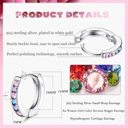 YADOCA Small Hoop Earrings for Girls Women Hypoallergenic 𝟵𝟮𝟱 𝗦𝘁𝗲𝗿𝗹𝗶𝗻𝗴 𝗦𝗶𝗹𝘃𝗲𝗿 Toddler Earrings Cute Cubic Zirconia Cartilage Sleeper Huggie Hoop Earrings With Box2