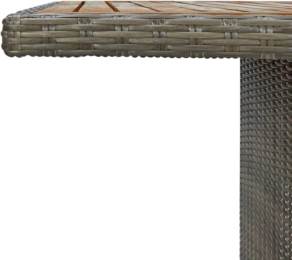 Outdoor Patio Dining Table Brown Poly Rattan Solid Acacia Wood - Outdoor Dining Table for Lawn Garden Backyard Patio - Weather Resistant Furniture