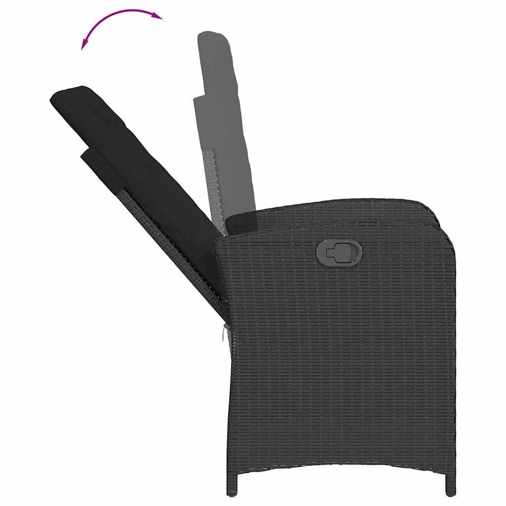 Set di 5 mobili da giardino in polyrattan nero con sedie regolabili e cuscini, set di mobili da giardino resistenti alle intemperie, per terrazza, balcone, veranda