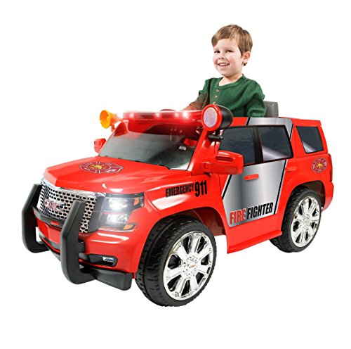 Rollplay 6 Volt GMC Yukon Denali Fire Rescue Toy, Battery-Powered Kid's Ride on Car, Red - Thumbnail 4