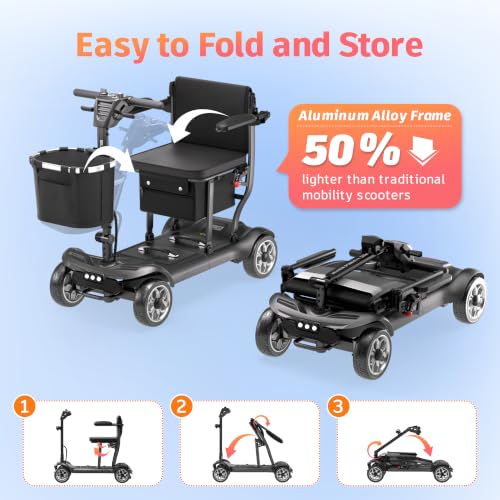 Image of 43lb Lightweight Mobility Scooter for Seniors - Airline & Cruise Approved | Foldable Portable Travel Motorized Scooters for Adults Elderly 4 Wheel with Removable Battery, 12.4MI, 300lb Capacity, Black