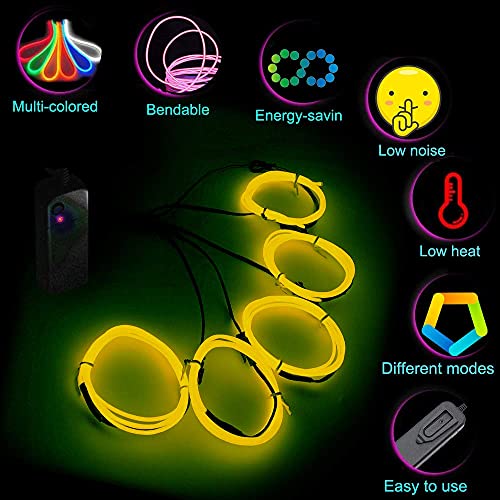 Image of MaxLax EL Wire Yellow, Noise Reduction Neon Wire Light 5 in 1 Meter, Electroluminescent Wire for Halloween Decoration, Christmas Party, DIY Decoration