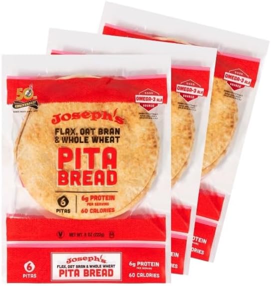 Flax Pita 3 Pack Joseph's Pita Bread Value 3Pack, Flax Oat Bran and Whole Wheat