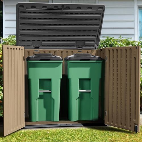 YITAHOME Extra Large Outdoor Horizontal Storage Shed, 4.5x4ft Resin Tool Sheds w/o Shelf, Easy to Assemble Waterproof Storage for Trash Cans, Garden Tools, Lawn Mower, Lockable, Brown Extra